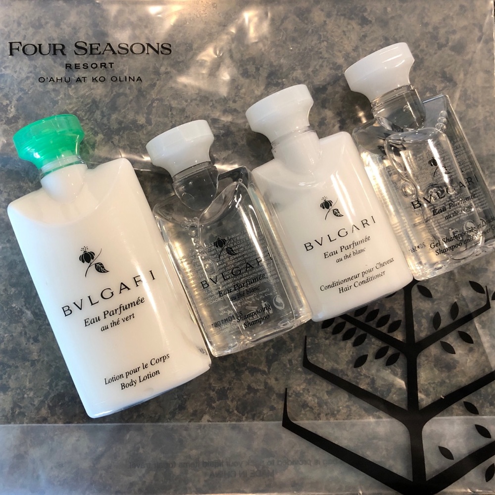 Bvlgari au the vert travel set - lotion, shampoo, conditioner, bath gel